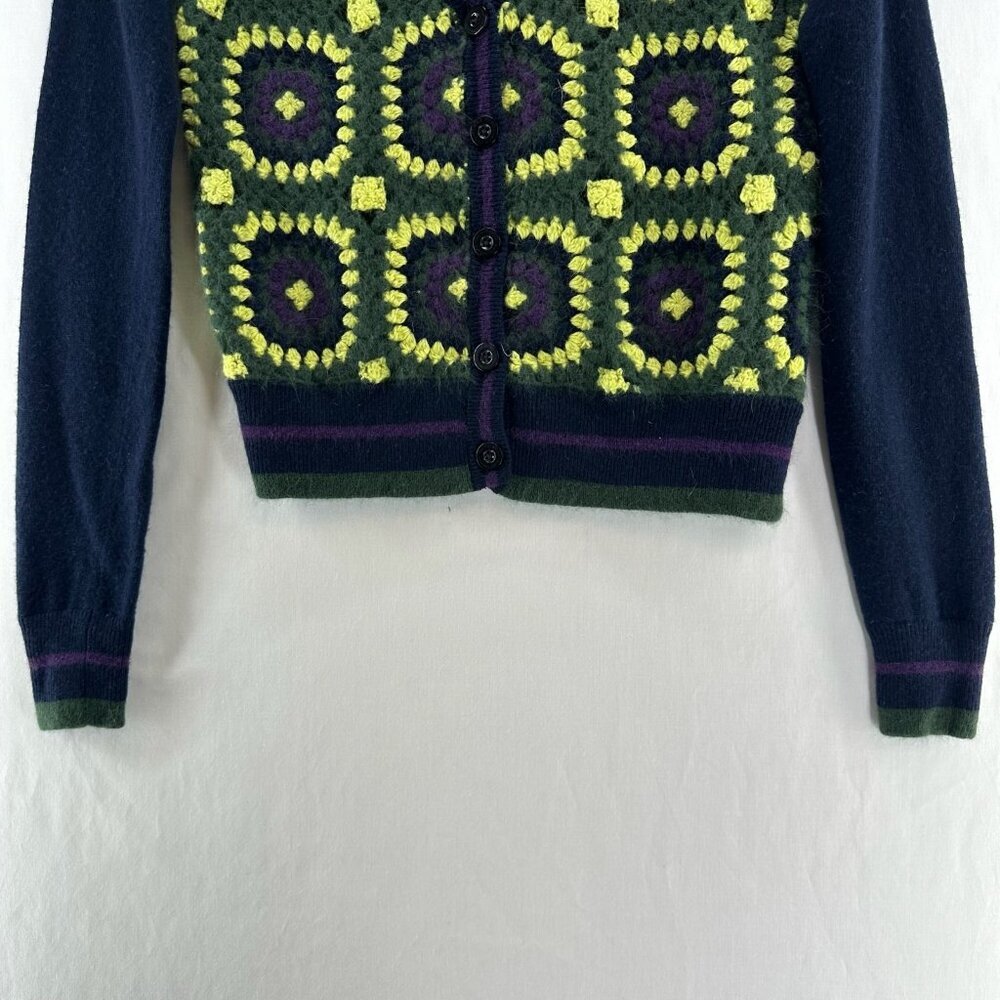 Juicy Couture Sweater Womens XS Crochet Granny Square Cardigan Retro Navy Green - Picture 6 of 12